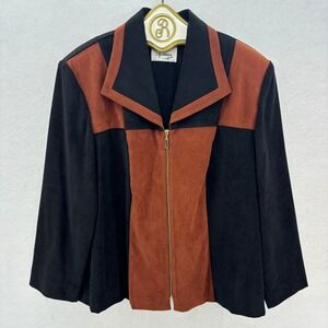 Vintage D.J. Summers Color Block Suede Zip Front Blazer Jacket Women LARGE